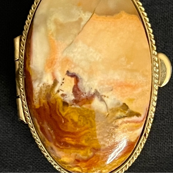 Stone & Brass (?) Oval Box - Picture 2 of 10